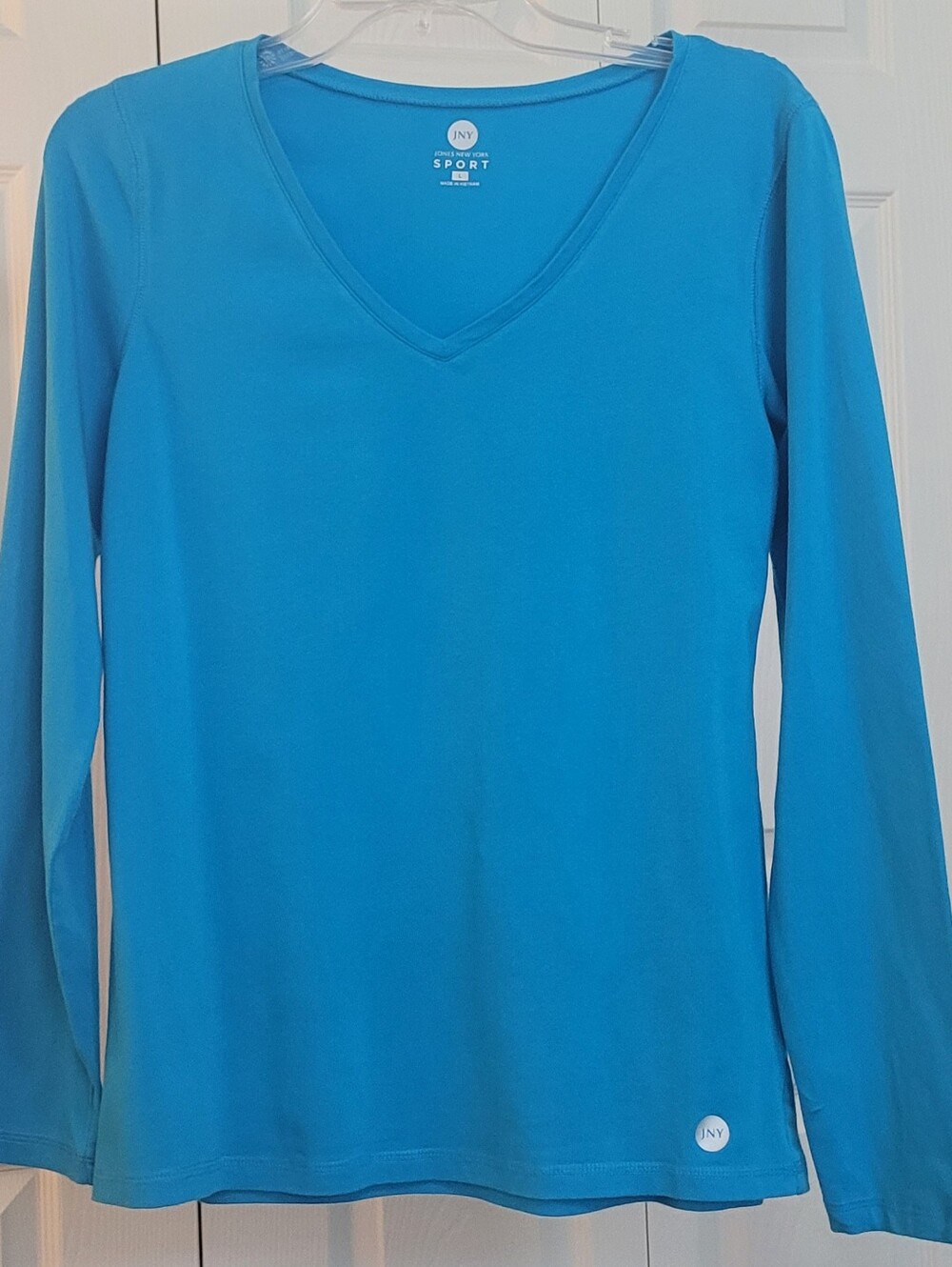 JNY Sport Women's Long-Sleeve V-Neck Top in Bright Teal